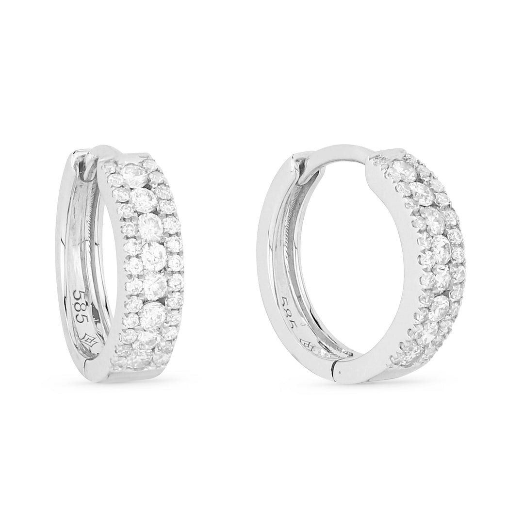 Beautiful Hand Crafted 14K White Gold White Diamond Milano Collection Hoop Earrings With A Hoop Closure