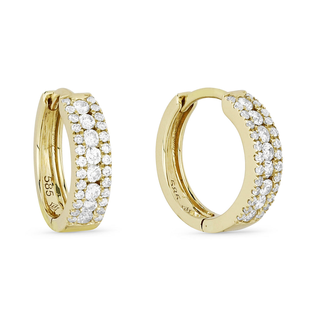 Beautiful Hand Crafted 14K Yellow Gold White Diamond Milano Collection Hoop Earrings With A Hoop Closure