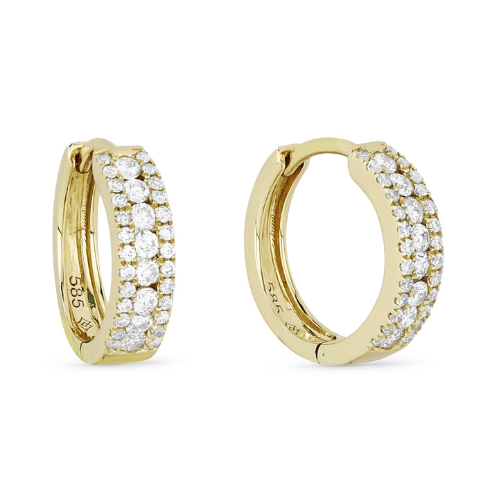 Beautiful Hand Crafted 14K Yellow Gold White Diamond Milano Collection Hoop Earrings With A Hoop Closure