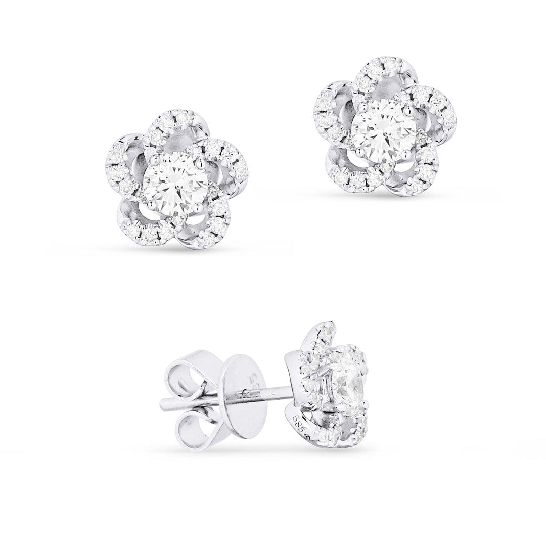 Beautiful Hand Crafted 14K White Gold White Diamond Milano Collection Stud Earrings With A Push Back Closure