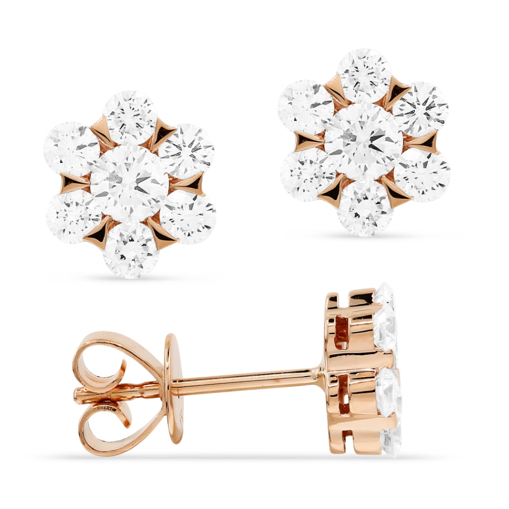 Beautiful Hand Crafted 14K Rose Gold White Diamond Lumina Collection Stud Earrings With A Push Back Closure