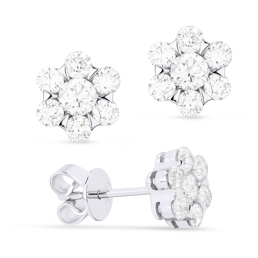 Beautiful Hand Crafted 14K White Gold White Diamond Lumina Collection Stud Earrings With A Push Back Closure