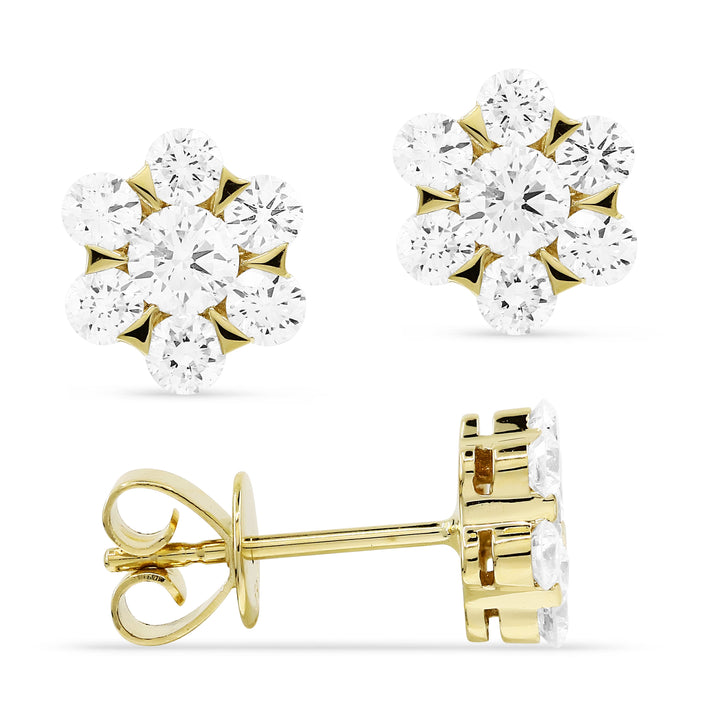 Beautiful Hand Crafted 14K Yellow Gold White Diamond Lumina Collection Stud Earrings With A Push Back Closure