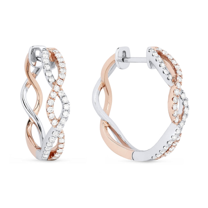 Beautiful Hand Crafted 14K Two Tone Gold White Diamond Milano Collection Hoop Earrings With A Hoop Closure