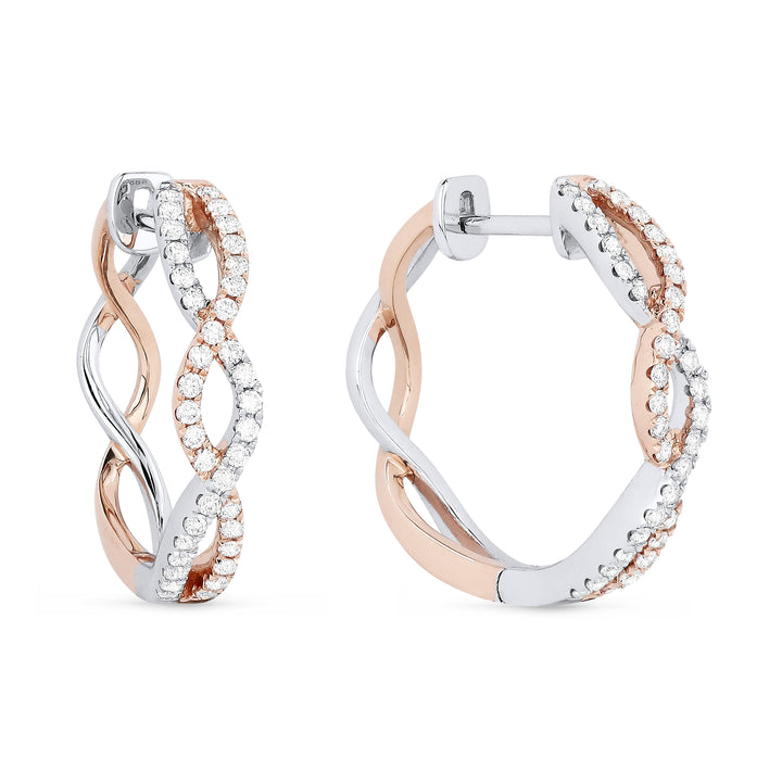 Beautiful Hand Crafted 14K Two Tone Gold White Diamond Milano Collection Hoop Earrings With A Hoop Closure