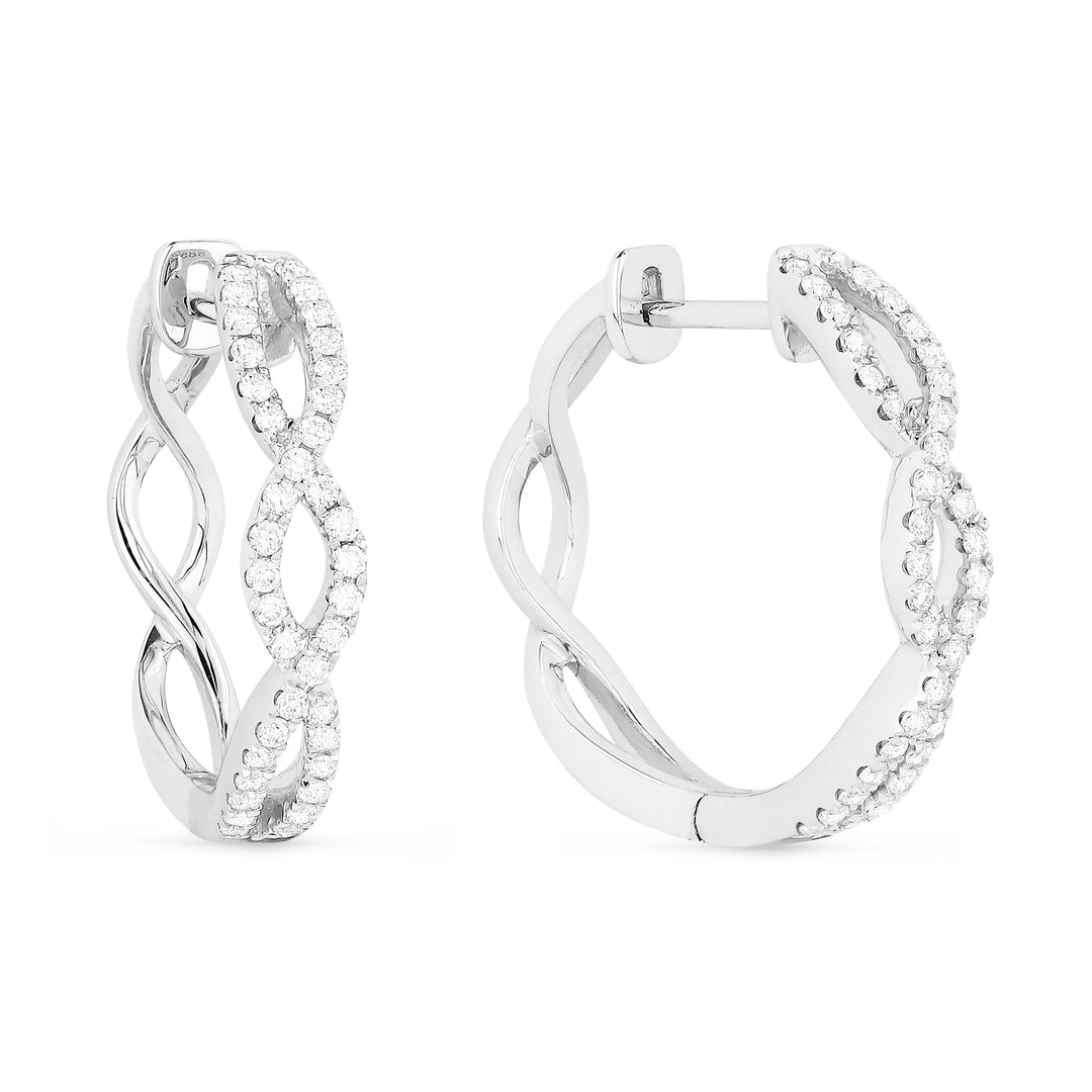 Beautiful Hand Crafted 14K White Gold White Diamond Milano Collection Hoop Earrings With A Hoop Closure