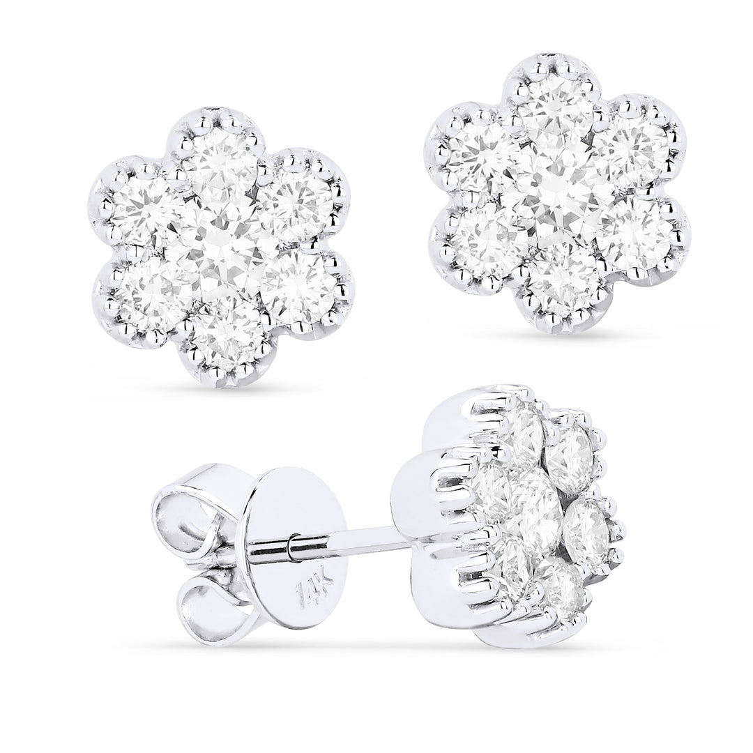 Beautiful Hand Crafted 14K White Gold White Diamond Lumina Collection Stud Earrings With A Push Back Closure