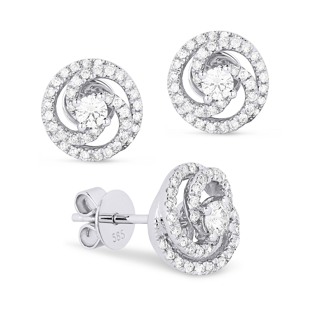 Beautiful Hand Crafted 14K White Gold White Diamond Lumina Collection Stud Earrings With A Push Back Closure