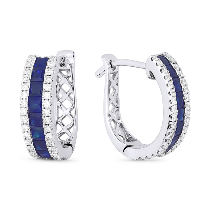 Beautiful Hand Crafted 14K White Gold  Sapphire And Diamond Arianna Collection Hoop Earrings With A Hoop Closure