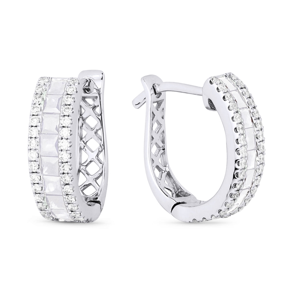 Beautiful Hand Crafted 14K White Gold White Diamond Milano Collection Hoop Earrings With A Hoop Closure