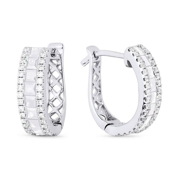 Beautiful Hand Crafted 14K White Gold White Diamond Arianna Collection Hoop Earrings With A Hoop Closure