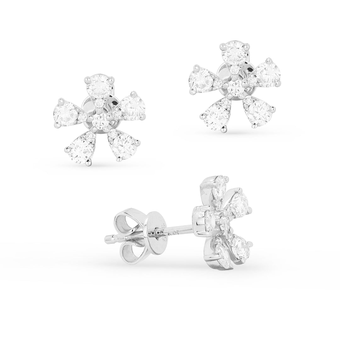 Beautiful Hand Crafted 14K White Gold White Diamond Milano Collection Stud Earrings With A Push Back Closure