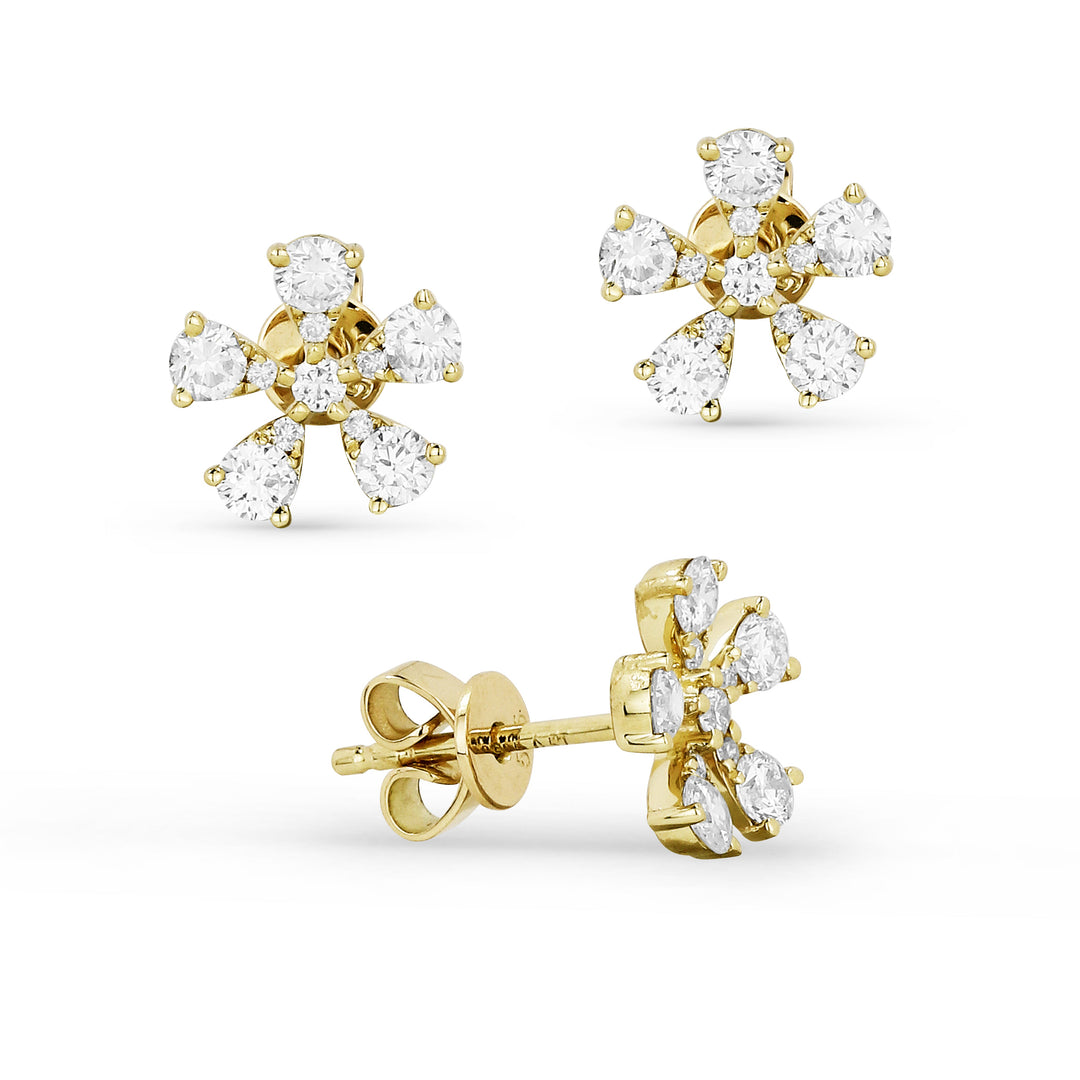 Beautiful Hand Crafted 14K Yellow Gold White Diamond Milano Collection Stud Earrings With A Push Back Closure