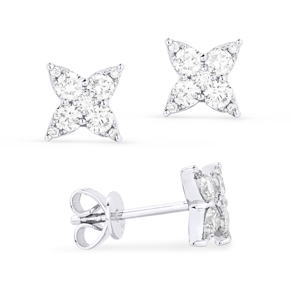 Beautiful Hand Crafted 14K White Gold White Diamond Milano Collection Stud Earrings With A Push Back Closure