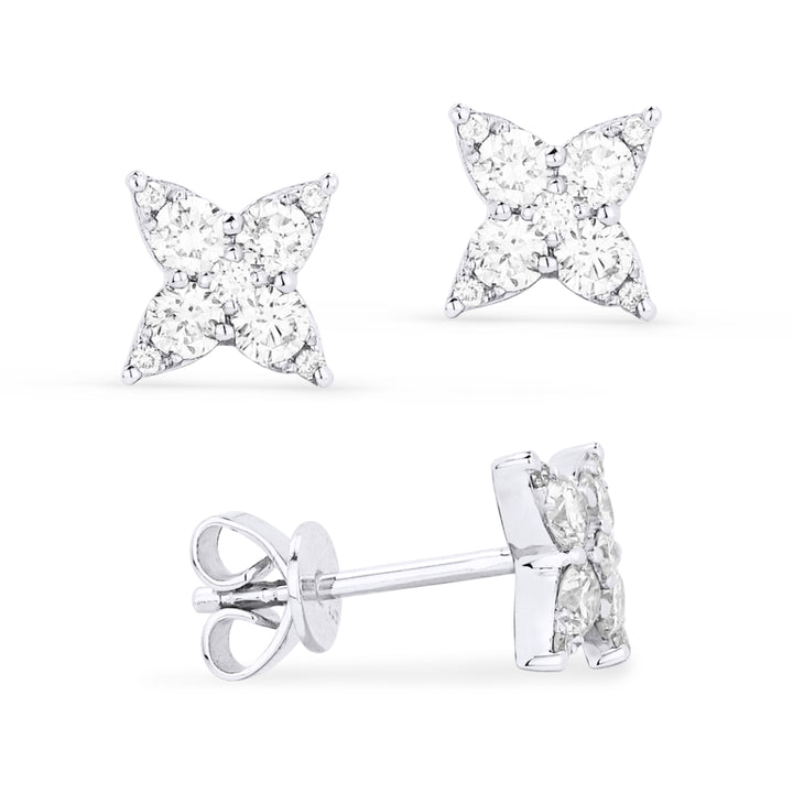 Beautiful Hand Crafted 14K White Gold White Diamond Milano Collection Stud Earrings With A Push Back Closure