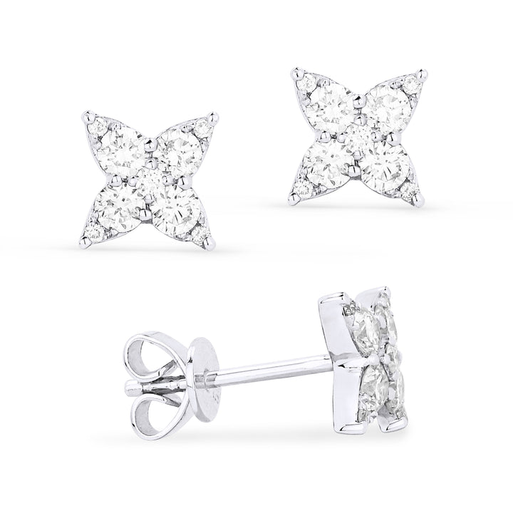 Beautiful Hand Crafted 14K White Gold White Diamond Milano Collection Stud Earrings With A Push Back Closure