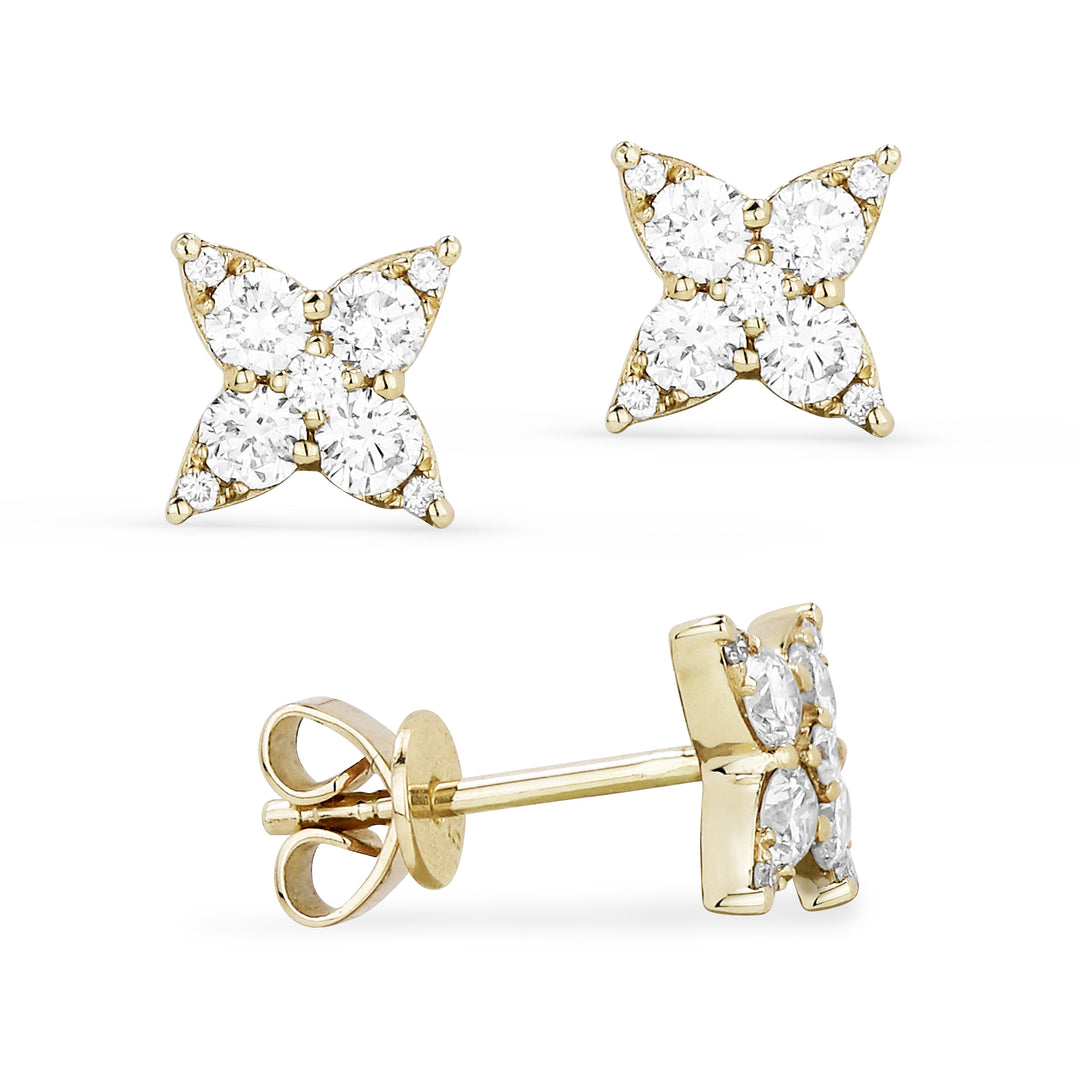 Beautiful Hand Crafted 14K Yellow Gold White Diamond Milano Collection Stud Earrings With A Push Back Closure