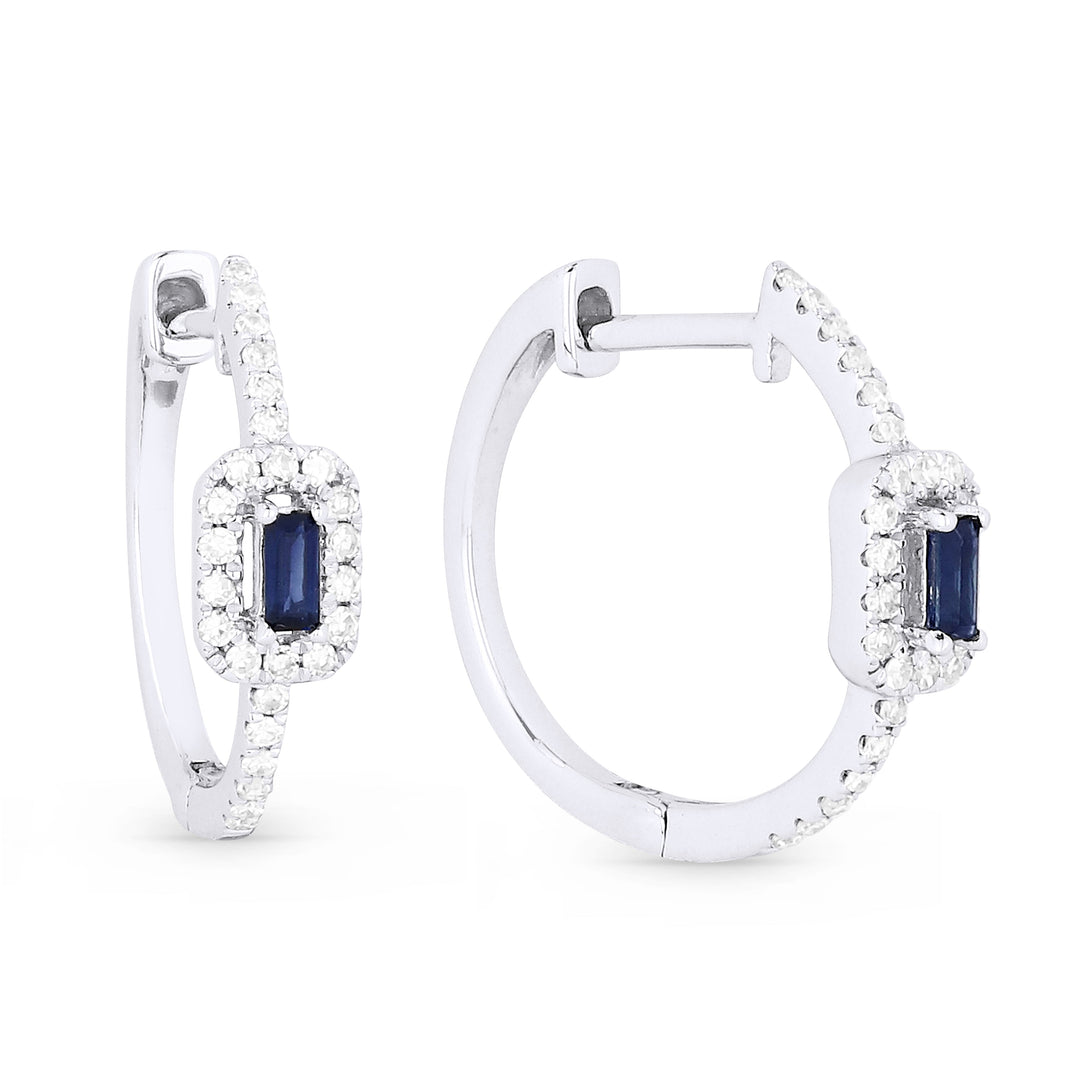 Beautiful Hand Crafted 14K White Gold  Sapphire And Diamond Arianna Collection Hoop Earrings With A Hoop Closure