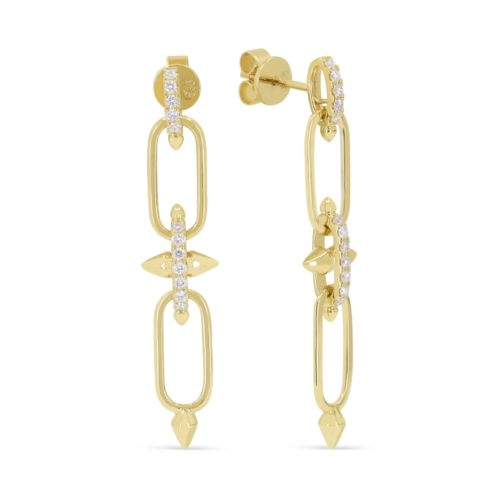 Beautiful Hand Crafted 14K Yellow Gold White Diamond Milano Collection Drop Dangle Earrings With A Push Back Closure