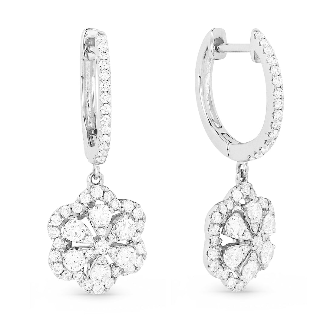 Beautiful Hand Crafted 14K White Gold White Diamond Lumina Collection Drop Dangle Earrings With A Lever Back Closure