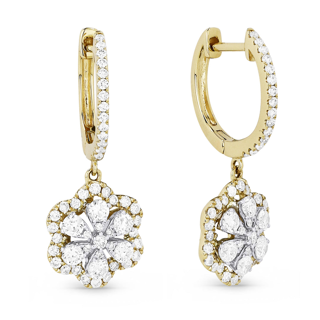 Beautiful Hand Crafted 14K Yellow Gold White Diamond Lumina Collection Drop Dangle Earrings With A Lever Back Closure