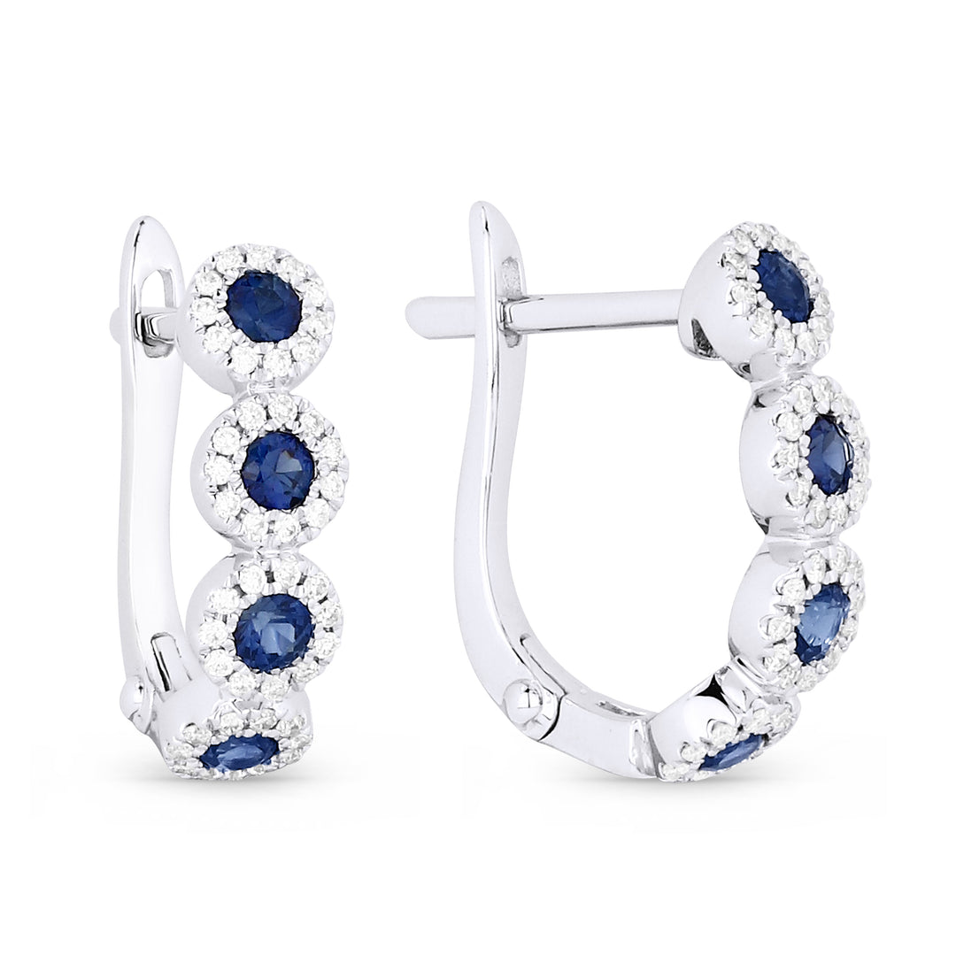 Beautiful Hand Crafted 14K White Gold  Sapphire And Diamond Arianna Collection Hoop Earrings With A Hoop Closure