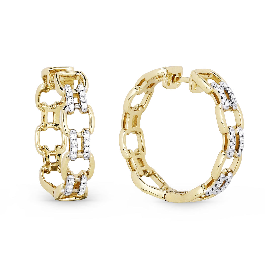 Beautiful Hand Crafted 14K Yellow Gold White Diamond Milano Collection Hoop Earrings With A Hoop Closure