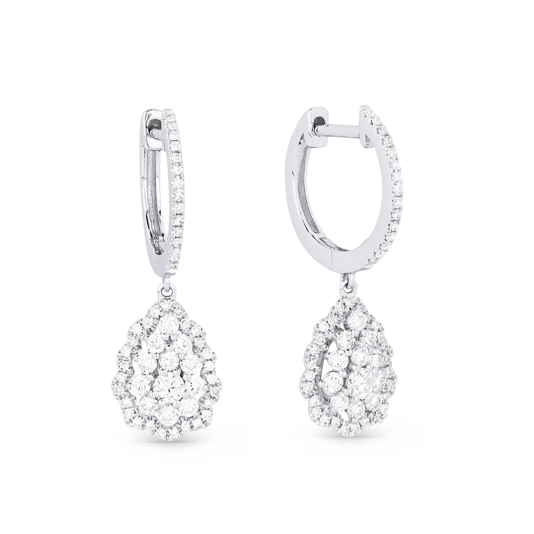 Beautiful Hand Crafted 14K White Gold White Diamond Lumina Collection Drop Dangle Earrings With A Lever Back Closure