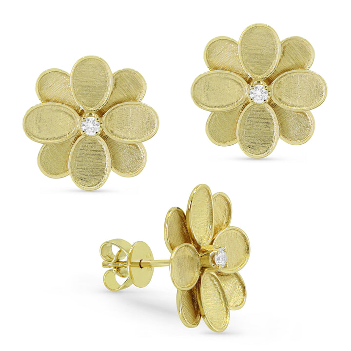 Beautiful Hand Crafted 14K Yellow Gold White Diamond Milano Collection Stud Earrings With A Push Back Closure