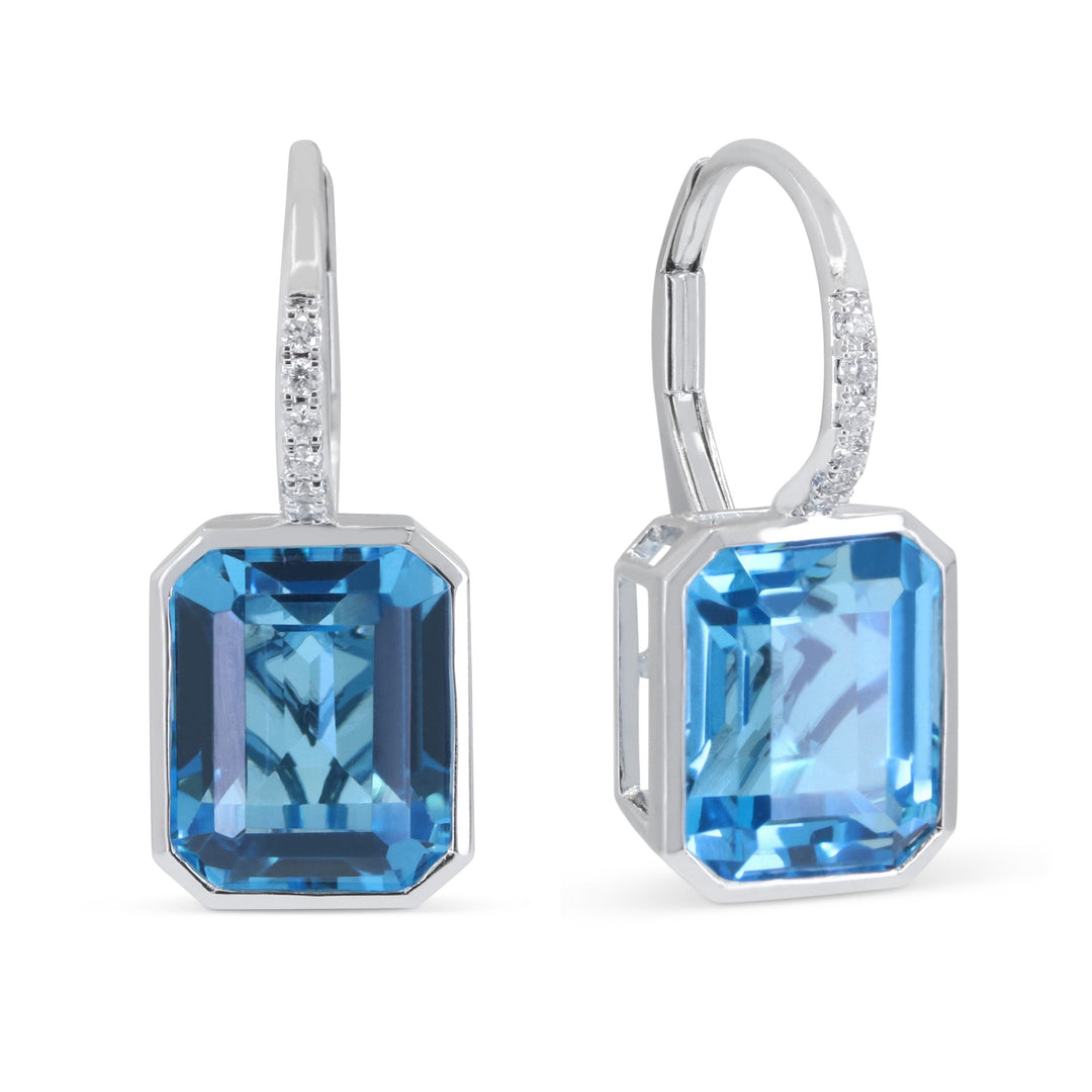 Beautiful Hand Crafted 14K White Gold  Swiss Blue Topaz And Diamond Essentials Collection Drop Dangle Earrings With A Lever Back Closure