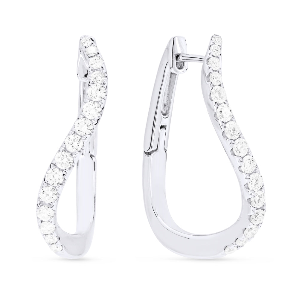 Beautiful Hand Crafted 14K White Gold White Diamond Milano Collection Drop Dangle Earrings With A Lever Back Closure