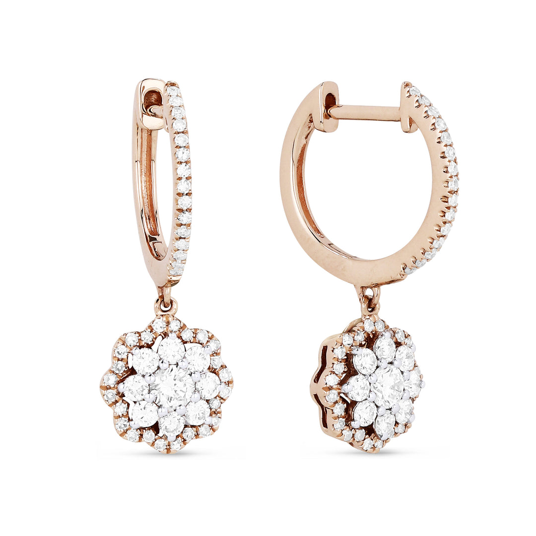 Beautiful Hand Crafted 14K Rose Gold White Diamond Lumina Collection Drop Dangle Earrings With A Lever Back Closure