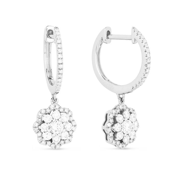 Beautiful Hand Crafted 14K White Gold White Diamond Lumina Collection Drop Dangle Earrings With A Lever Back Closure