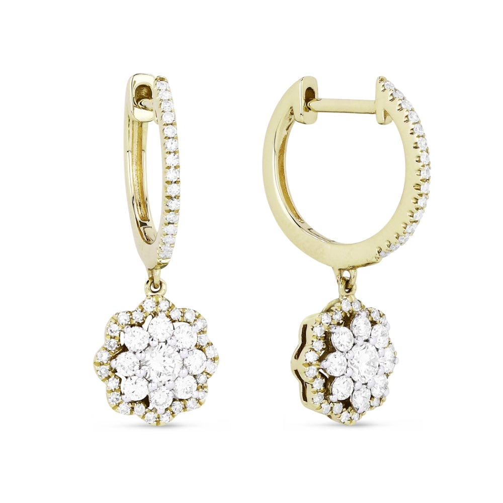 Beautiful Hand Crafted 14K Yellow Gold White Diamond Lumina Collection Drop Dangle Earrings With A Lever Back Closure