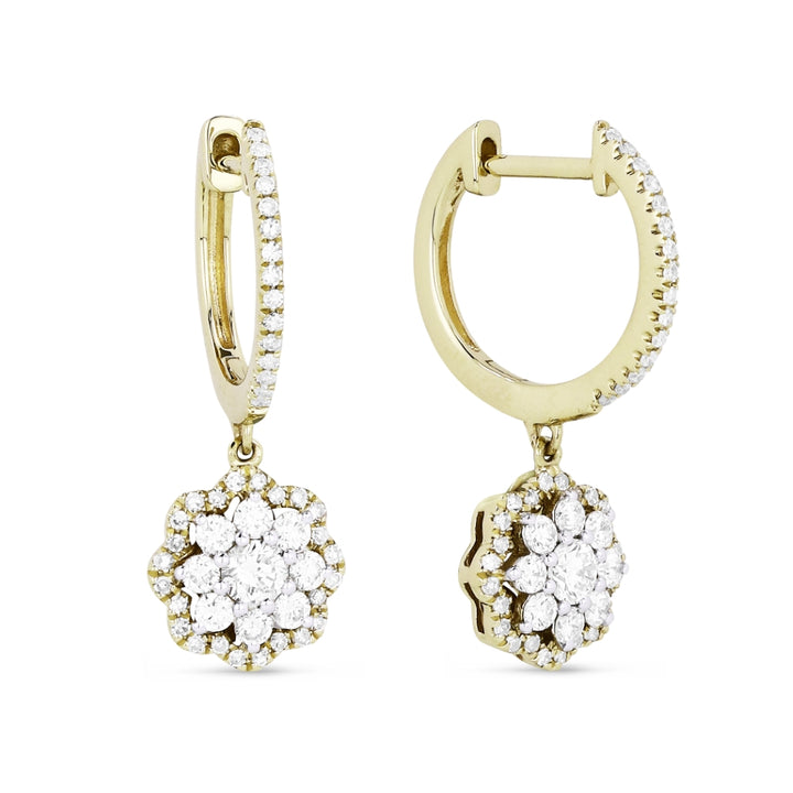 Beautiful Hand Crafted 14K Yellow Gold White Diamond Lumina Collection Drop Dangle Earrings With A Lever Back Closure