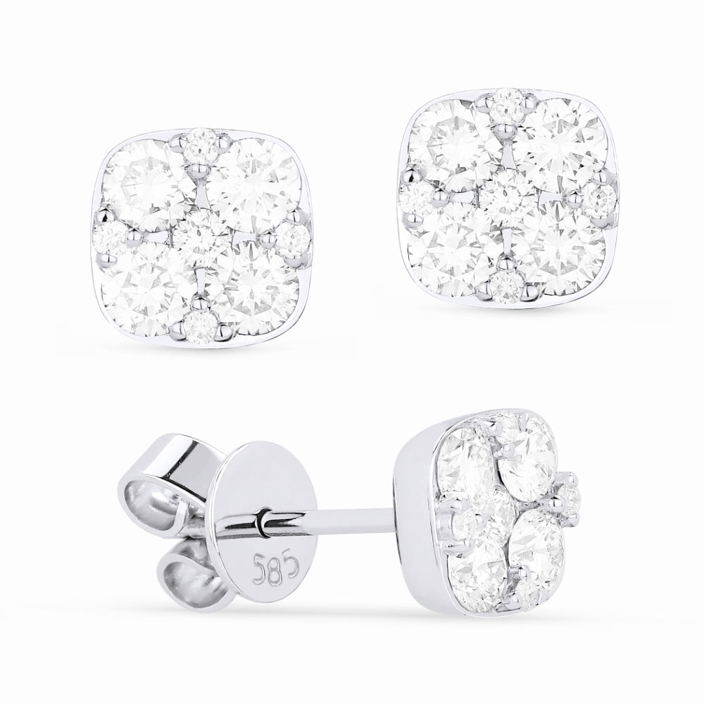 Beautiful Hand Crafted 14K White Gold White Diamond Lumina Collection Stud Earrings With A Push Back Closure