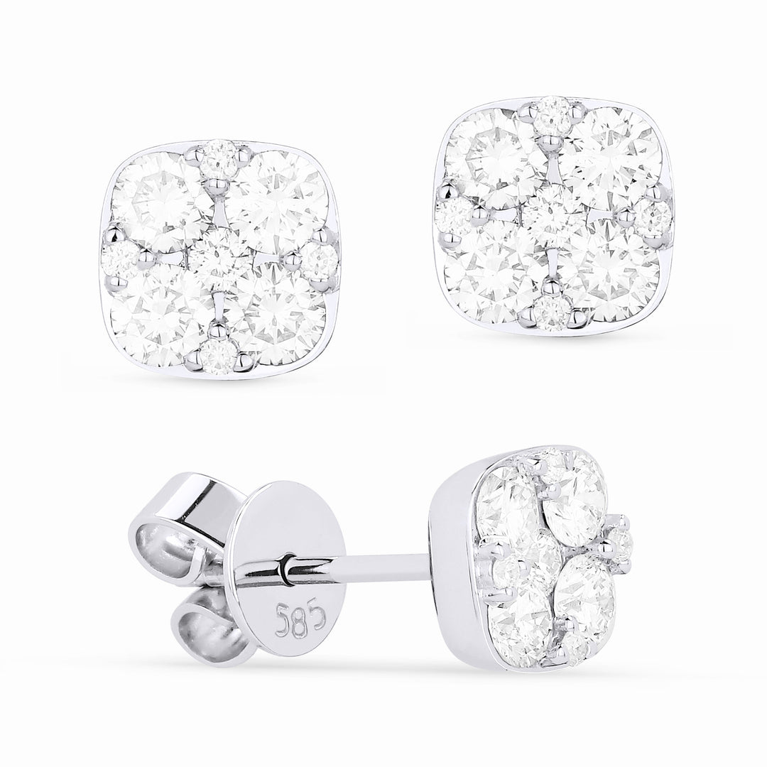 Beautiful Hand Crafted 14K White Gold White Diamond Lumina Collection Stud Earrings With A Push Back Closure