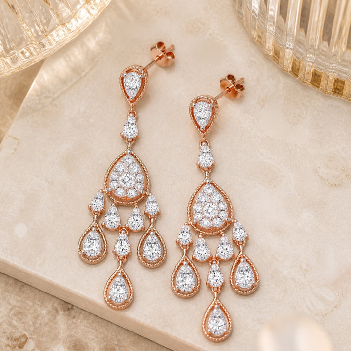 E1407 - 14K Rose Gold Diamond Cocktail Drop Earrings