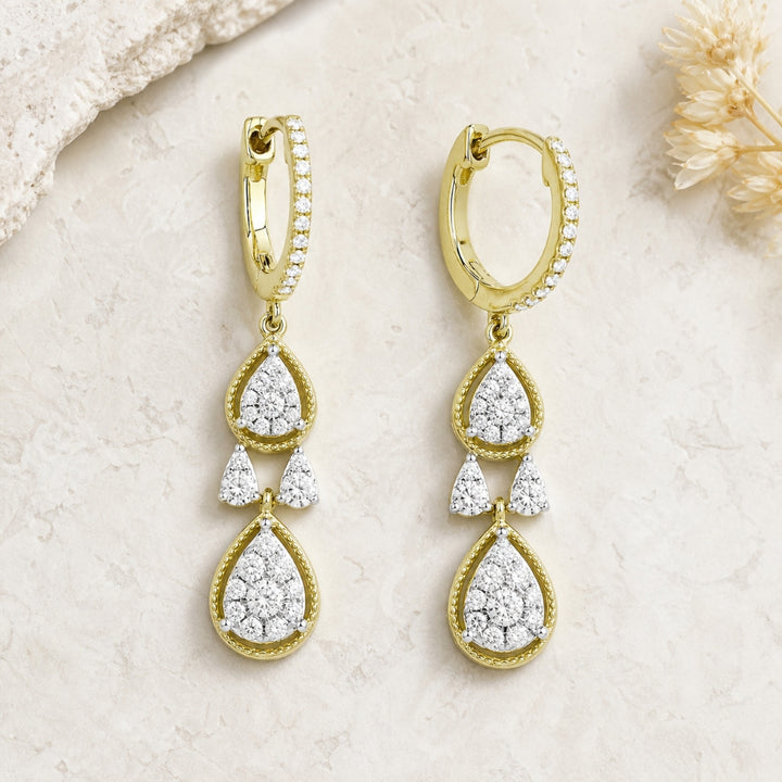 E1408 - 14K Yellow Gold Diamond Pear Drop Earrings