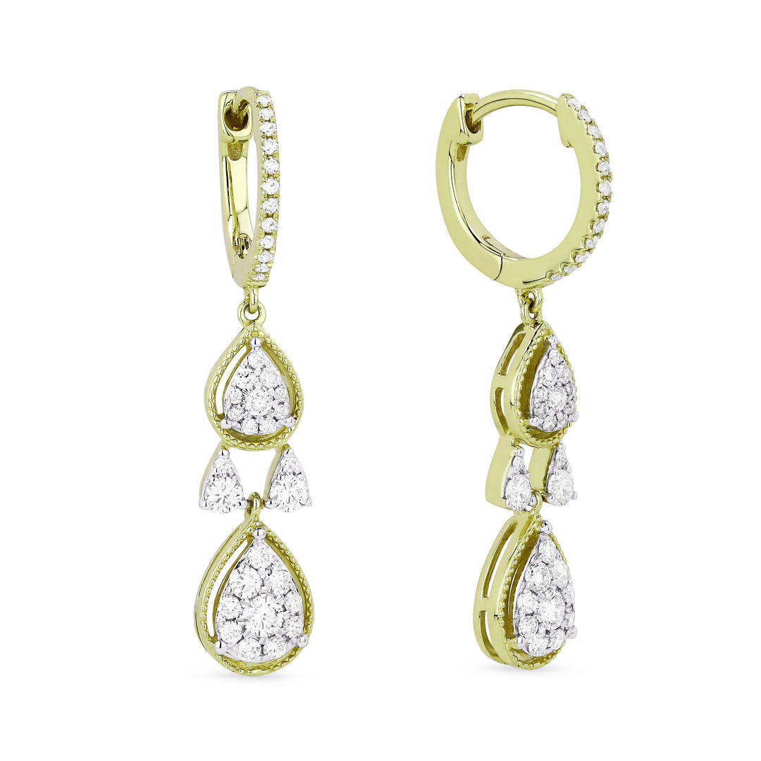 Beautiful Hand Crafted 14K Yellow Gold White Diamond Milano Collection Drop Dangle Earrings With A Lever Back Closure