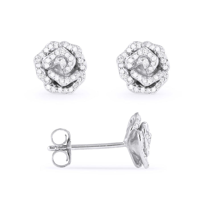 Beautiful Hand Crafted 14K White Gold White Diamond Milano Collection Stud Earrings With A Push Back Closure