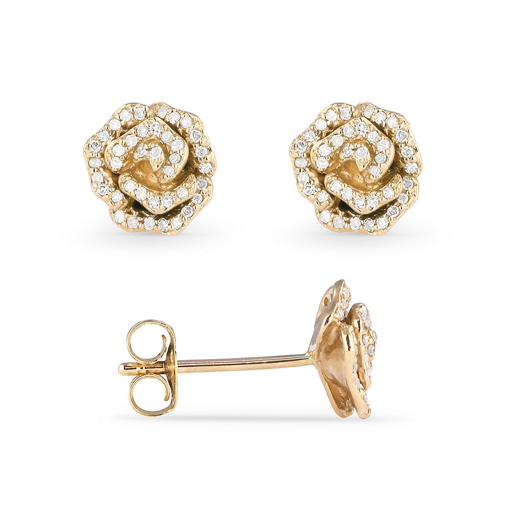 Beautiful Hand Crafted 14K Yellow Gold White Diamond Milano Collection Stud Earrings With A Push Back Closure