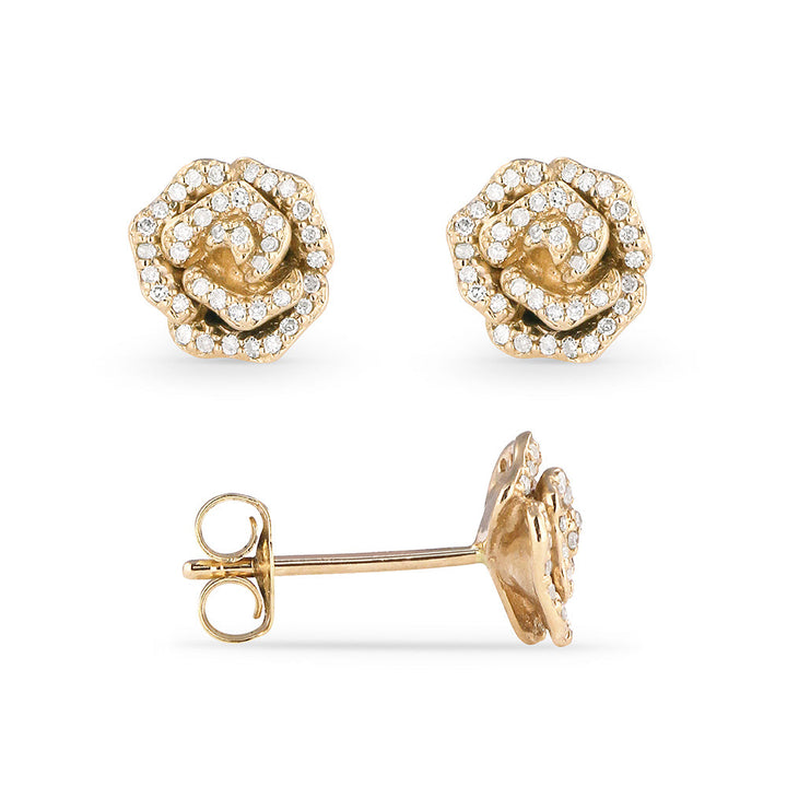 Beautiful Hand Crafted 14K Yellow Gold White Diamond Milano Collection Stud Earrings With A Push Back Closure