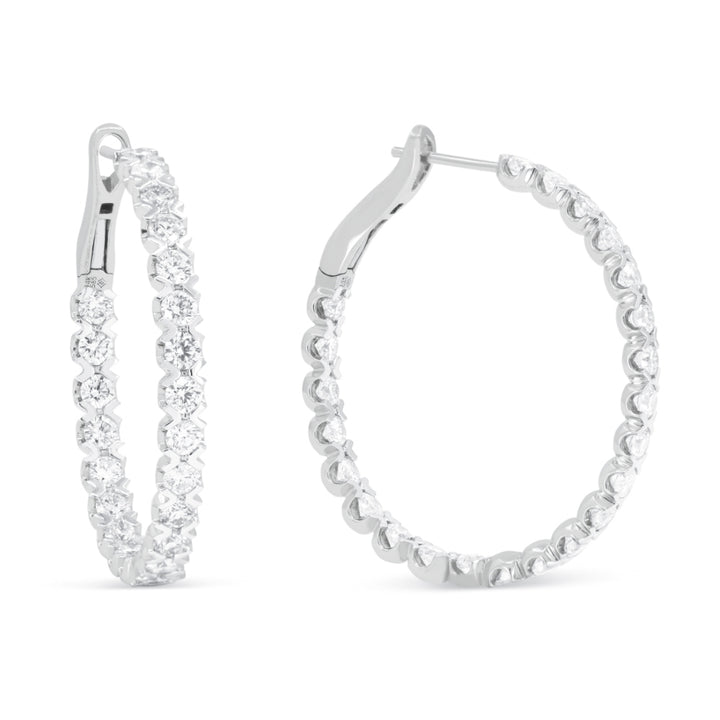 Beautiful Hand Crafted 14K White Gold White Diamond Milano Collection Hoop Earrings With A Hoop Closure