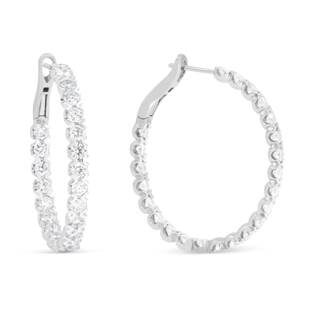 Beautiful Hand Crafted 14K White Gold White Diamond Milano Collection Hoop Earrings With A Hoop Closure