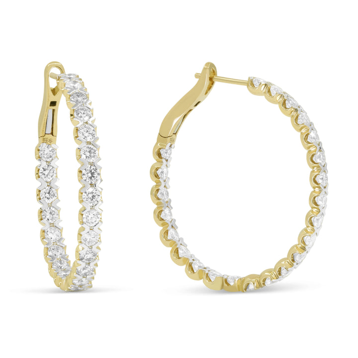 Beautiful Hand Crafted 14K Yellow Gold White Diamond Milano Collection Hoop Earrings With A Hoop Closure