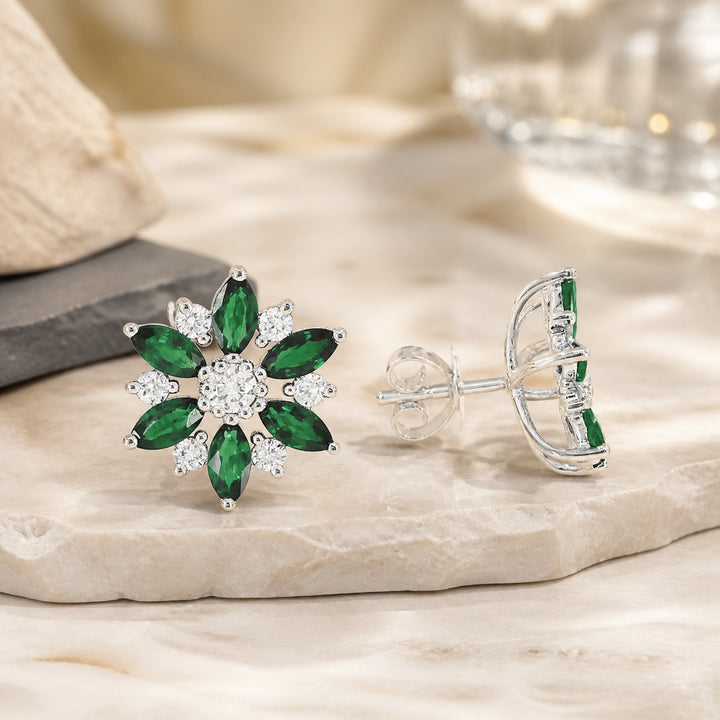 Madison L 14K White Gold Emerald Flower Stud Earrings - style E1416EMW