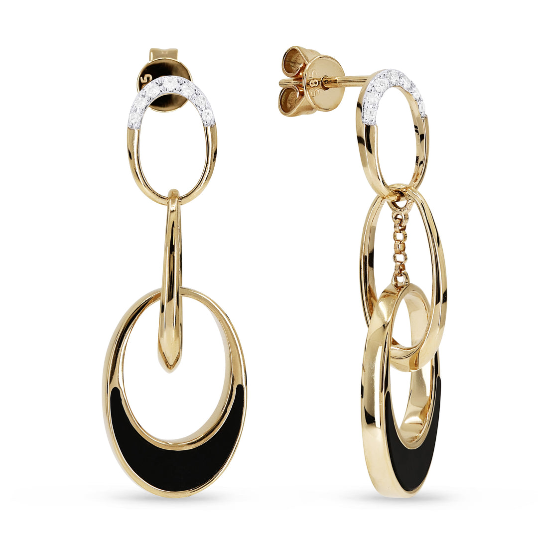 Beautiful Hand Crafted 14K Yellow Gold  Black Onyx And Diamond Milano Collection Drop Dangle Earrings With A Lever Back Closure