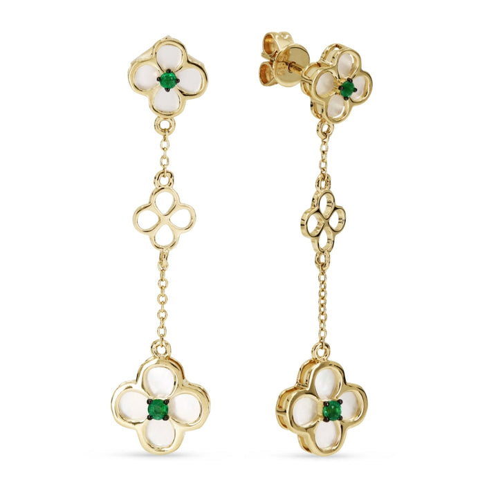 Beautiful Hand Crafted 14K Yellow Gold  Emerald And Diamond Arianna Collection Drop Dangle Earrings With A Lever Back Closure