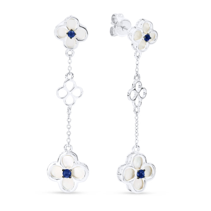 Madison L 14K White Gold Sapphire Flower Drop Earrings - style E1420SAMOPW